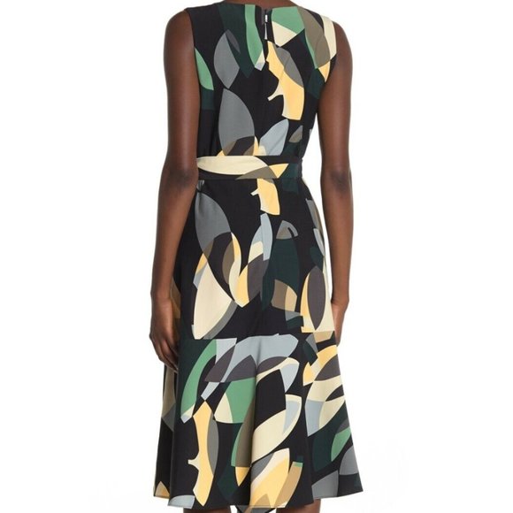 Lafayette 148 Abstract Telson Crepe Tie Belted Ruffle Midi Dress Sleeveless 4 - Picture 2 of 10